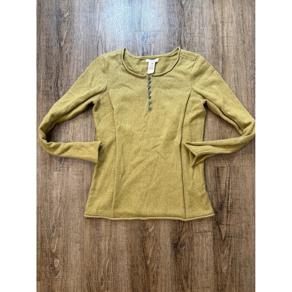 Sundance Henley Sweater Womens‎ Small Mustard Yellow Cotton Silk Blend